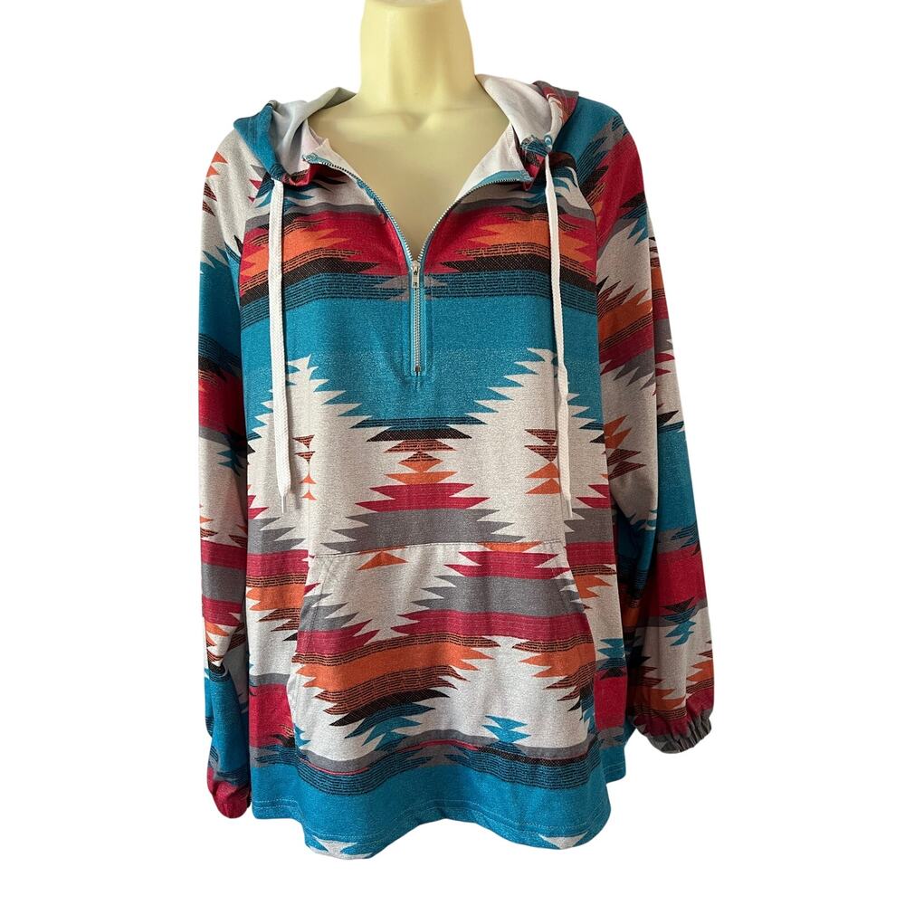 Ranlege Southwestern Aztec Print Hoodie Top Pullover Size M (6)
